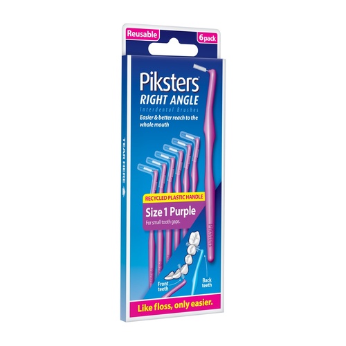 Piksters Right Angle Interdental Brushes Purple Size 1 6 Pack