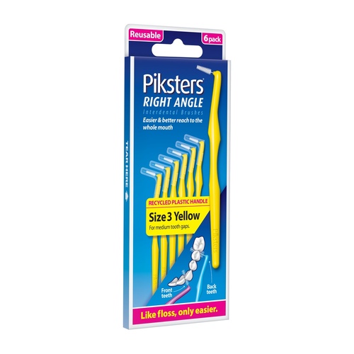 Piksters Right Angle Interdental Brushes Yellow Size 3 6 Pack