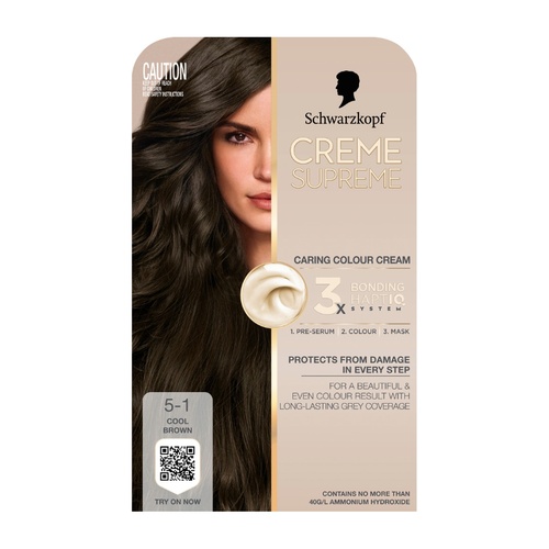 Schwarzkopf Creme Supreme Cool Brown Hair Dye 5-1 Permanent 245ml