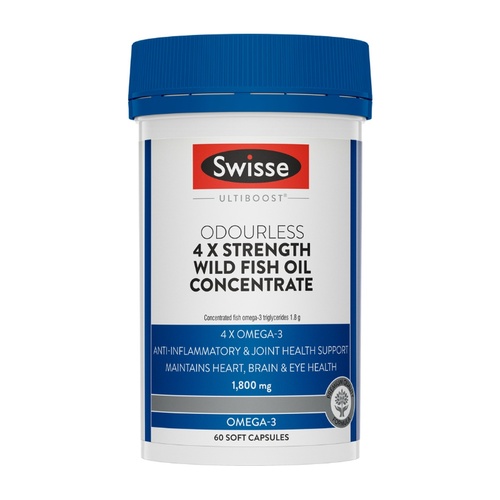Swisse Ultiboost Odourless 4 X Strength Wild Fish Oil Concentrate 60 Capsules