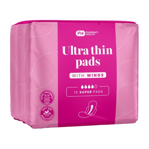 Pharmacy Health Ultra Thin Pads Wings Super 12 Pack