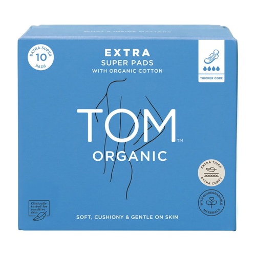 Tom Organic Pads Extra Thick Super 10 Pack