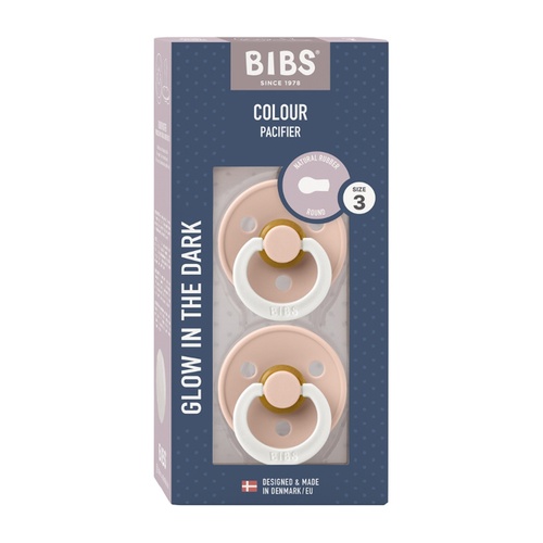 Bibs Glow in the Dark Colour Pacifier Size 3 Blush 2 Pack