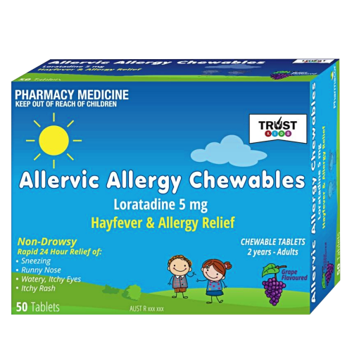 Trust Allervic Allergy loratadine 5mg chewable 50 tablets - Grape Flavour (S2)
