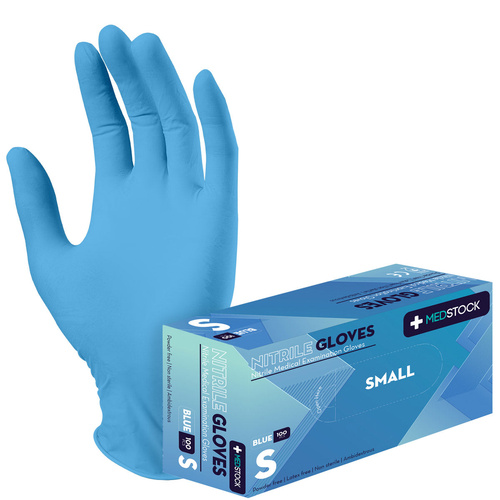 MedStock Nitrile Disposable Medical Examination Gloves Blue Small 100 Pack