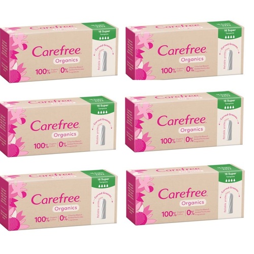 Carefree Organic Tampon Super 16 Pack [Bulk Buy 6 Units]
