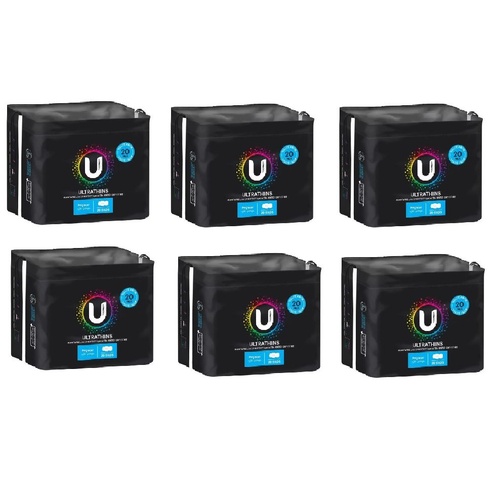 U By Kotex Ultra Thin Regular Wing 20 Pack [Bulk Buy 6 Units]