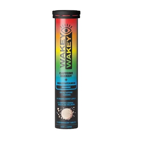 Wakey Wakey Caffeine PLUS Multivitamin Effervescent Orange Flavour 17 Tablets