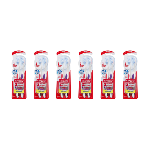 Colgate 360 Degree Optic White Medium Toothbrush 2 Pack [Bulk Buy 6 Units]