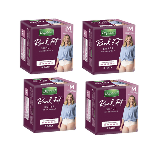 Depend Real Fit Underwear Women Super Medium 8 Pack [Bulk Buy 4 Units] 