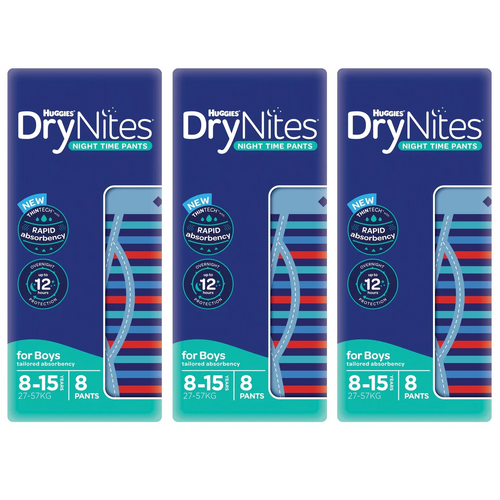 Huggies DryNites Pyjama Pants for Boys 8Yrs - 15Yrs 8 Pack [Bulk Buy 3 Units]