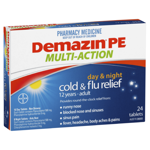 Demazin PE Multi-Action Day & Night Cold & Flu 24 Tablets (S2)