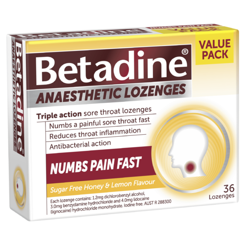 Betadine Lozenges Anaesethetic Honey & Lemon 36 Pack