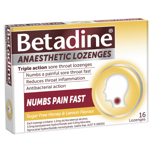 Betadine Lozenges Anaesethetic Honey & Lemon 16 Pack