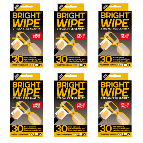Bright Wipes Lens Wipe 30 Pack [Bulk Buy 6 Units]
