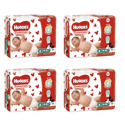 Huggies Essential Nappy Stage 2 Infant 54 Pack [Bulk Buy 4 Units]