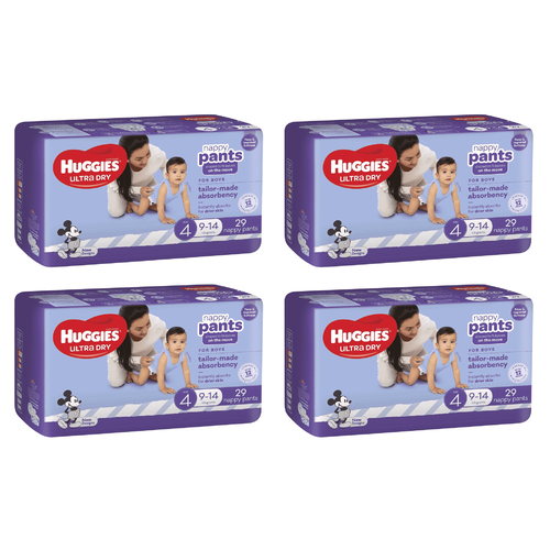 Huggies Toddler Nappy Pants For Boys 9-14kg 29 Pack [Bulk Buy 4 Units]