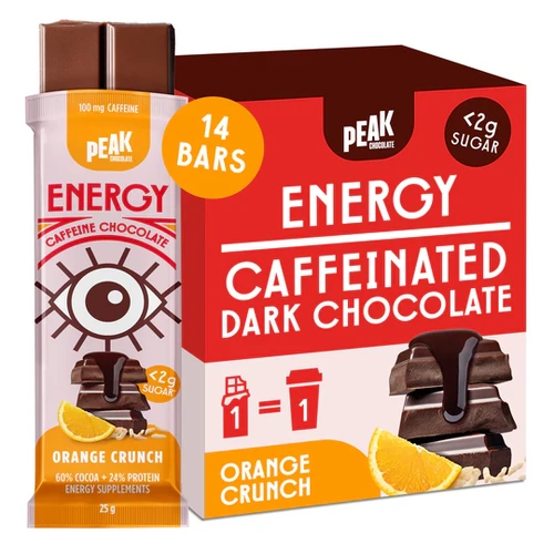 Peak Chocolate Energy Natural Caffeine Chocolate Bar Orange Crunch 25g x 14 Chocolate Bars