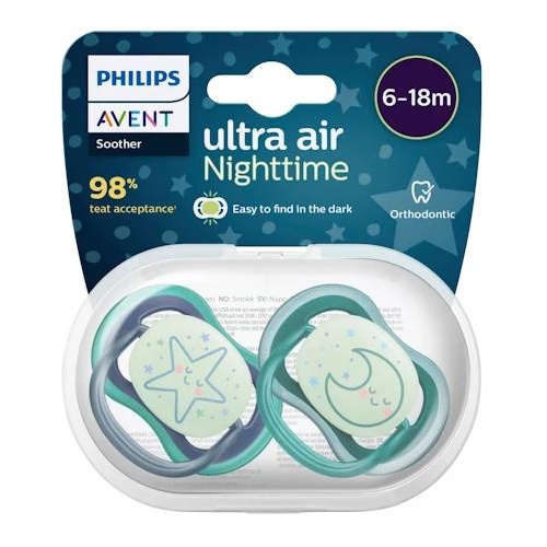 Avent Night Time Air Soother 6-18 Month BPA Free 2 Pack (Colours and Animals may vary)