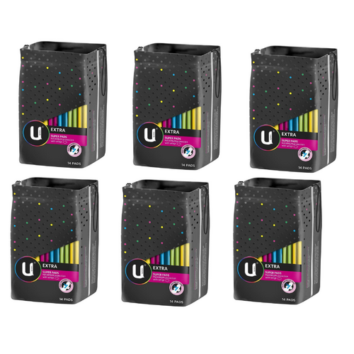 U by Kotex Pads Extra Super With Wings 14 Pack [Bulk Buy 6 Units]
