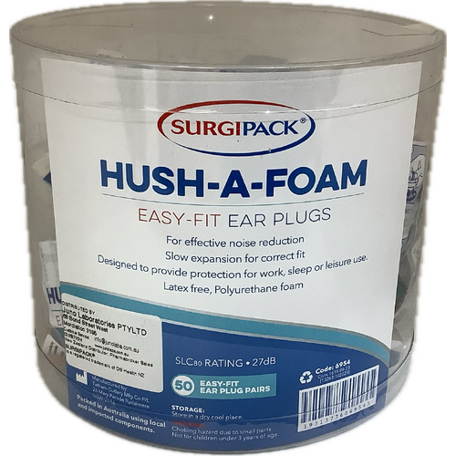Surgipack Hush-A-Foam Easy-Fit Ear Plugs 50 Pack