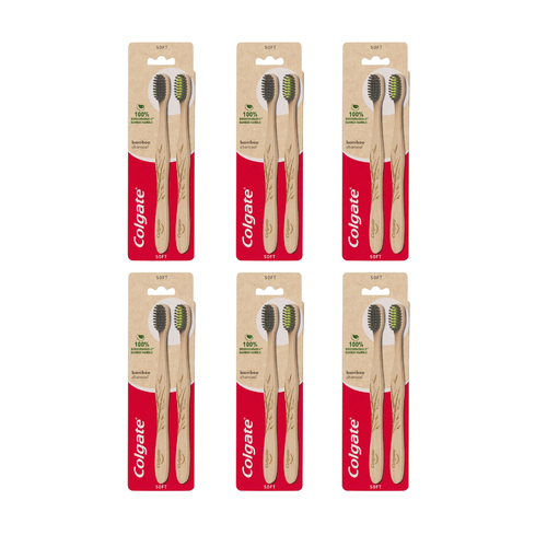 Colgate Bamboo Charcoal Soft Toothbrush 2 Pack [Bulk Buy 6 Units]