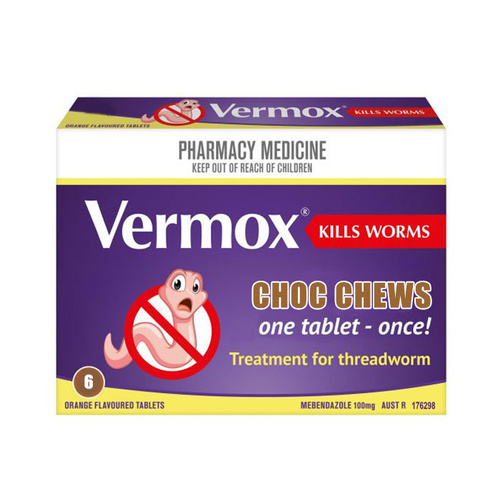 Vermox Choc Chews 6 Orange Flavoured Tabs (S2)