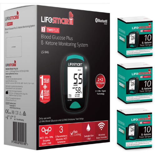 Lifesmart Blood Glucose Ketone Meter LS-946 + 3 Boxes Ketone Test Strips [Abbott Optium Neo Ketone Alternative]