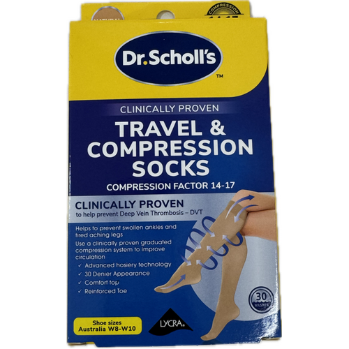 Scholl Flight Compression Socks Ladies Natural Size 6-8 (W8-10) 