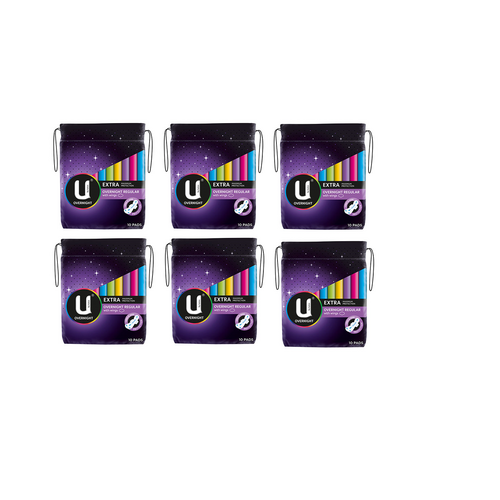 U by Kotex Pads Maxi Overnight 10 Pack [Bulk Buy 6 Units]