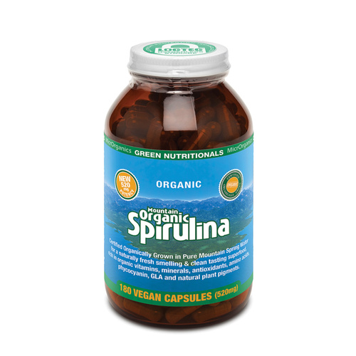 MicrOrganics Green Nutritionals Mountain Organic Spirulina 520mg 180 Vegan Capsules
