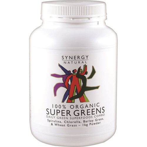 Synergy Natural Organic Super Greens (Spirulina, Chlorella, Barley Grass & Wheat Grass) Powder 1kg