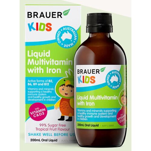 Brauer Kids Liquid Multivitamin with Iron 200mL