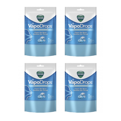 Vicks Vapodrops Cooling Peppermint 24 Pack [Bulk Buy 4 Units]