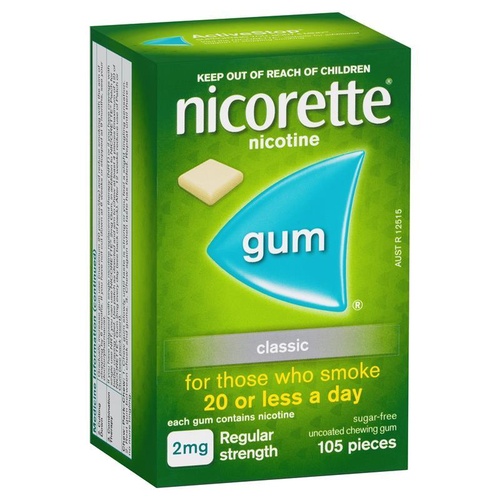 Nicorette Regular Strength 2mg Chewing Gum Classic 105