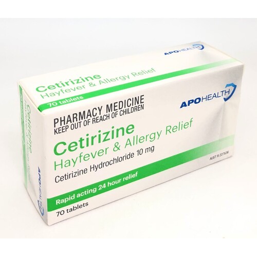 ApoHealth Cetirizine Hayfever Allergy 10mg 70 Tablets (S2)