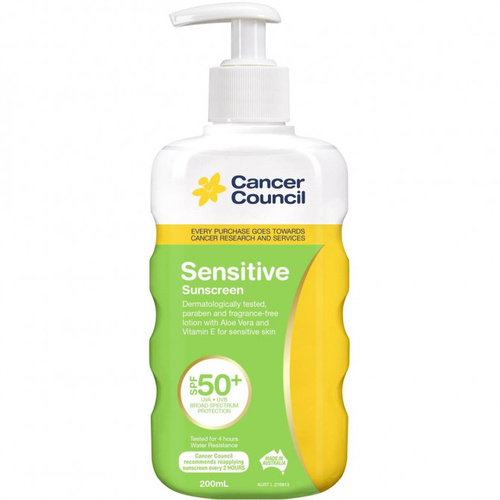 Cancer Council Sensitive Sunscreen Pump SPF 50+ 200mL