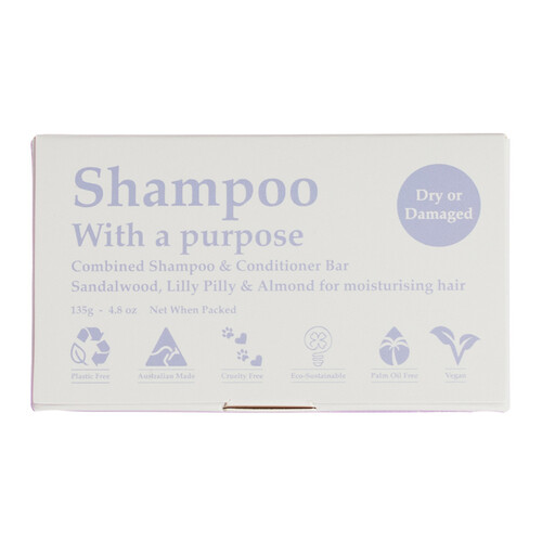 Clover Fields Shampoo with a Purpose Bar (shampoo & conditioner) Dry or Damaged 135g