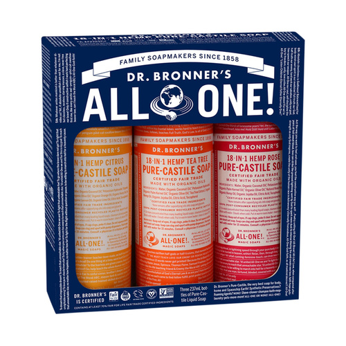 Dr. Bronner's Pure-Castile Soap Liquid Summer Lovin' 237ml x 3 Pack (Citrus, Rose & Tea Tree)