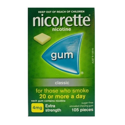 Nicorette Extra Strength 4mg Chewing Gum Classic 105