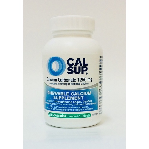 Calsup Calcium Carbonate 1250mg Chewable Spearmint Flavour Tablets 60
