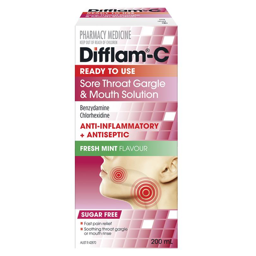 Difflam-C Sore Throat Gargle & Mouth Solution 200mL (S2)