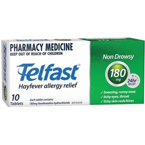 Telfast 180mg 10 Tablets | Fexofenadine Antihistamine (S2)
