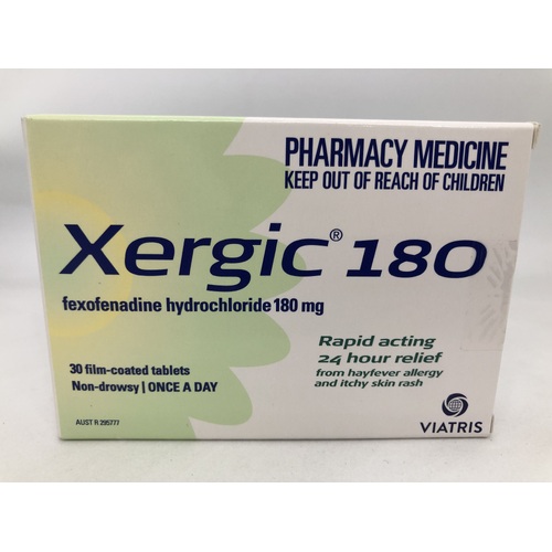 Xergic Antihistamine 180Mg 30 Tablets (S2)