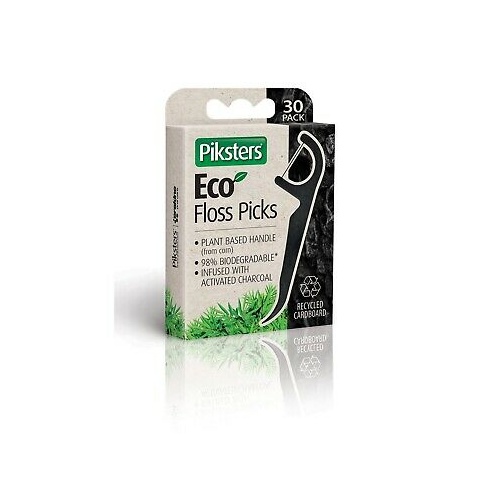 Piksters Eco Floss Picks 30 Pack Infused with Activated Charcoal Toothpick