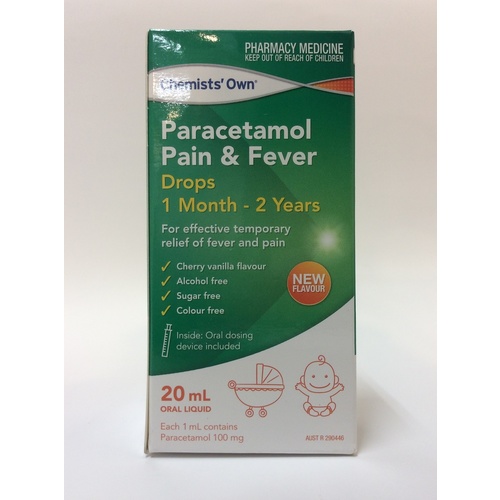 Chemists' Own Colour Free Paracetamol Drops 1 Month-2 Years 20mL (S2)