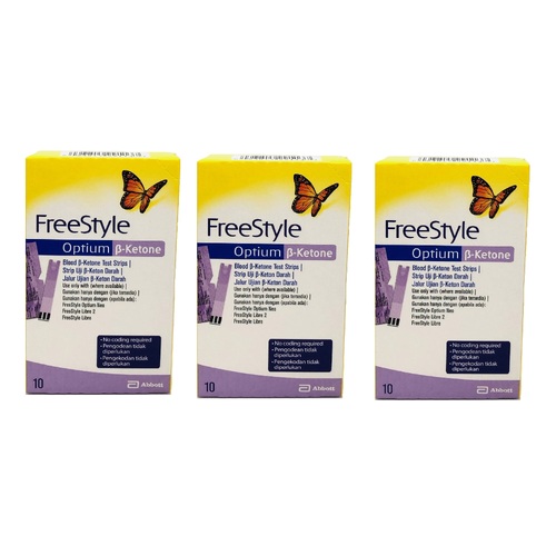 3x Boxes Abbott Freestyle Optium KETONE Test Strips (TOTAL 30 Tests)