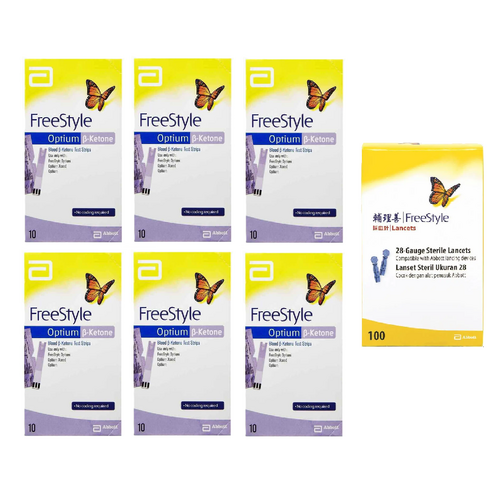 6x Box Abbott Optium Neo Blood Ketone Test Strips (60 Tests) + 1x Lancet