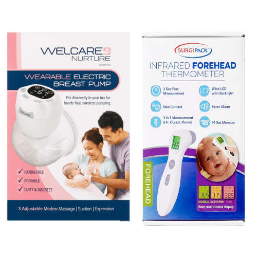 ** LIMITED OFFER ** Welcare Nurture Wearable Electric Breast Pump + Surgipack Infrared Digital Forehead Thermometer