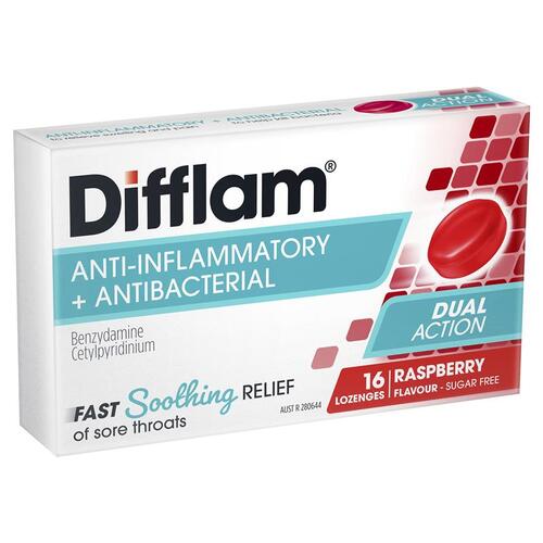 Difflam Raspberry Sugar Free 16 Lozenges